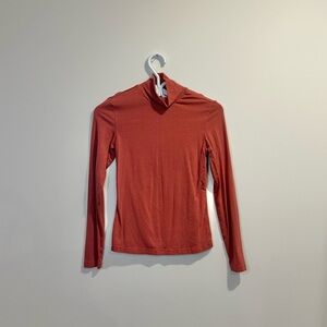 Frank and Oak | The Essential Long Sleeve Mockneck in dark coral sustainable